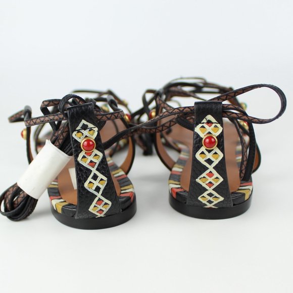 NEW VALENTINO GARAVANI Runway Sandal–Ankle Wrap Embellished Flat Gladiator Style - Picture 6 of 12